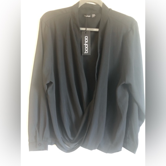 BOOHOO LONG SLEEVE DRAPED BLOUSE - Picture 4 of 4